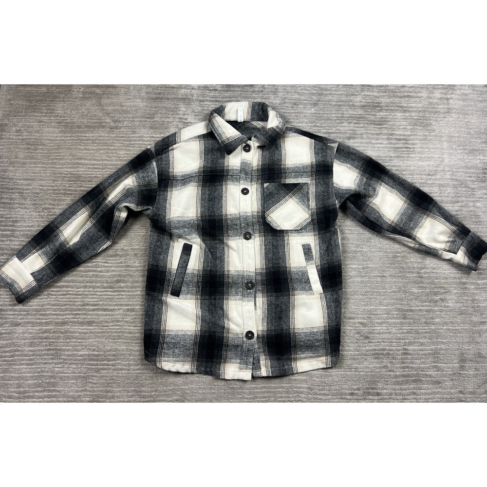 Zenana Jacket Womens Small Black Tan Cream Plaid‎ Oversized Button Down Shacket